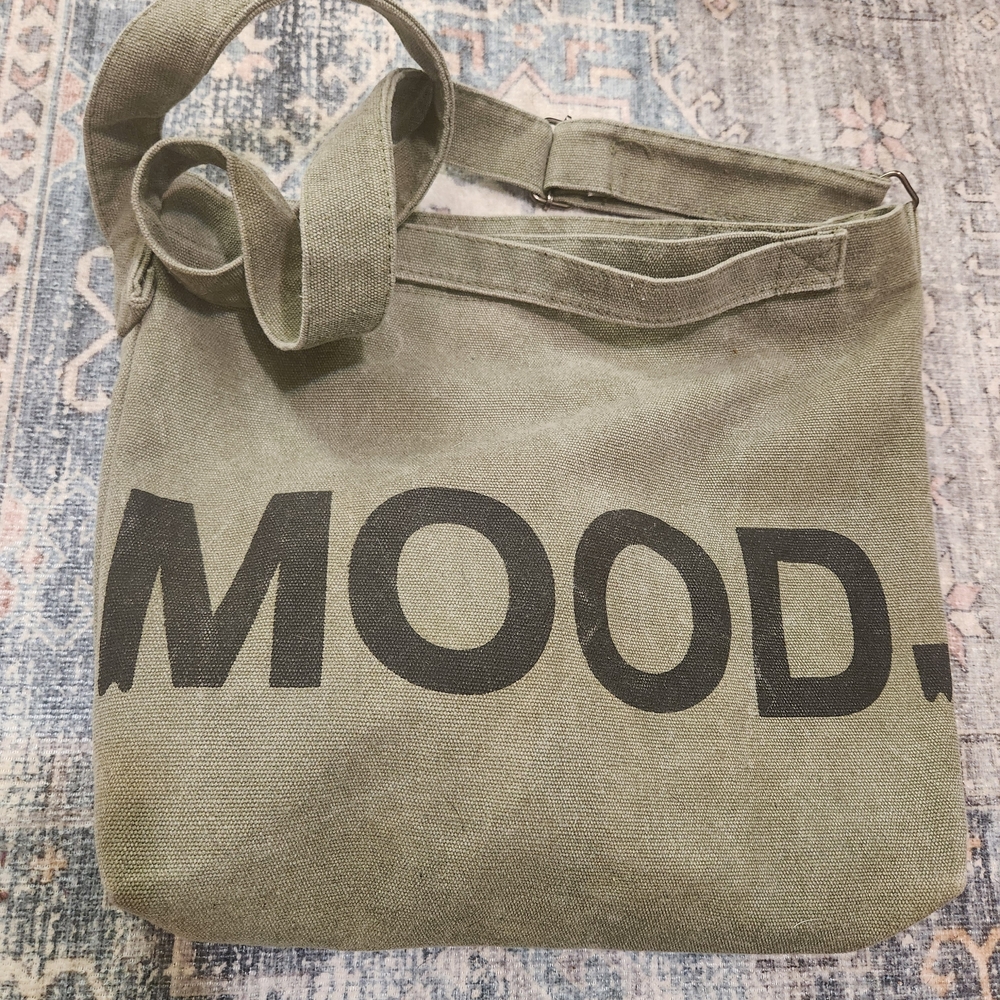 Green Canvas Tote Bag with Black 'MOOD.' Print